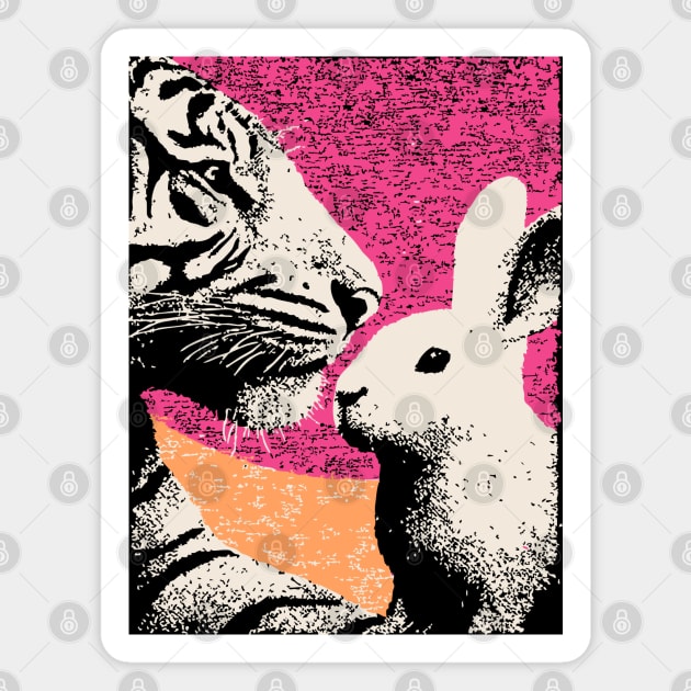 The Unlikely Pair - Tiger and Rabbit Magnet by TuncGK